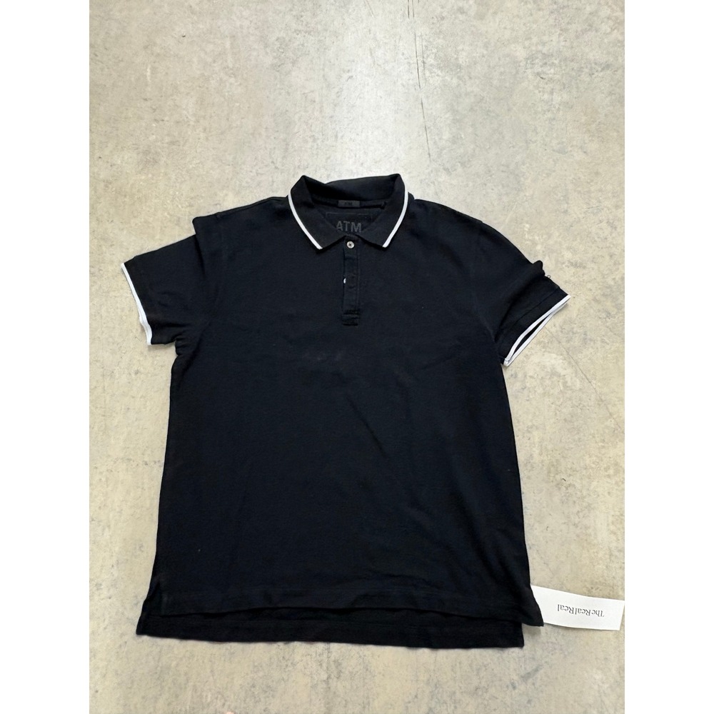 ATM Anthony Thomas Melillo Mens Black Polo‎ Shirt White Trim Large